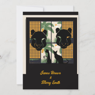 Black Puma Mask Domestic Cat Love Wedding Invitation