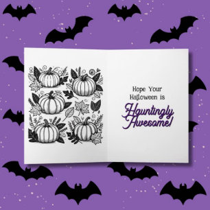 Black Pumpkin Halloween Colouring Page Inside Card