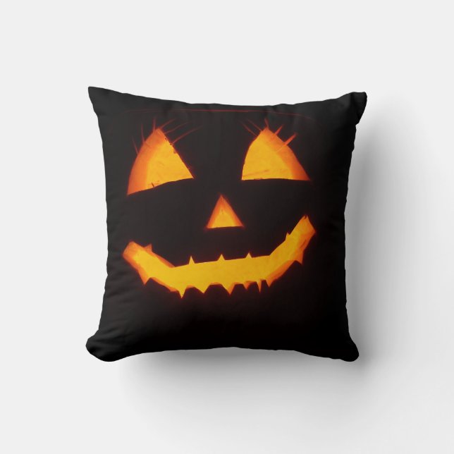Black Pumpkin Halloween Pillow Spooky Home Decor (Front)