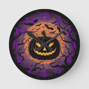 Black Pumpkin Halloween Wall Clock