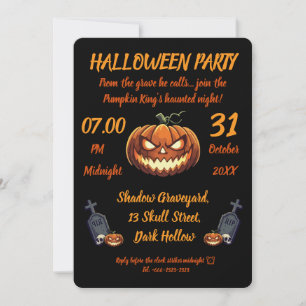 🖤 Black Pumpkin King Halloween Invite 🎃