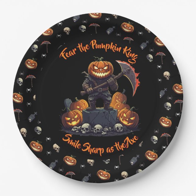 🖤 Black Pumpkin King Halloween Plate 🎃 (Front)