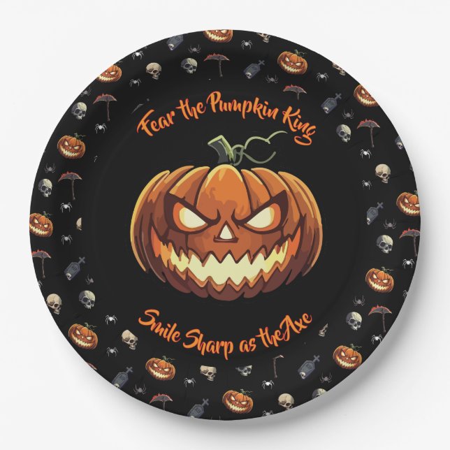 🖤 Black Pumpkin King Halloween Plate 🎃 (Front)