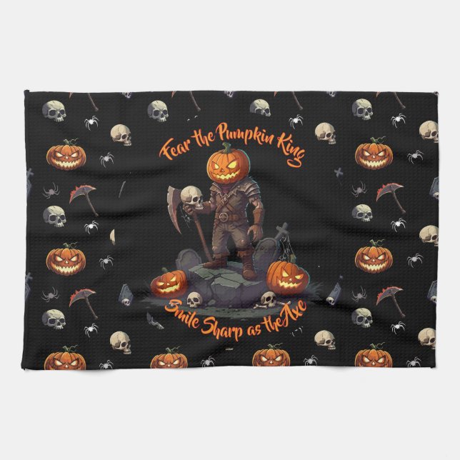 🖤 Black Pumpkin King Kitchen Towel 🎃 (Horizontal)