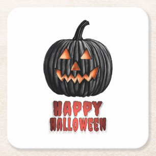 Black Pumpkin Square Paper Coaster