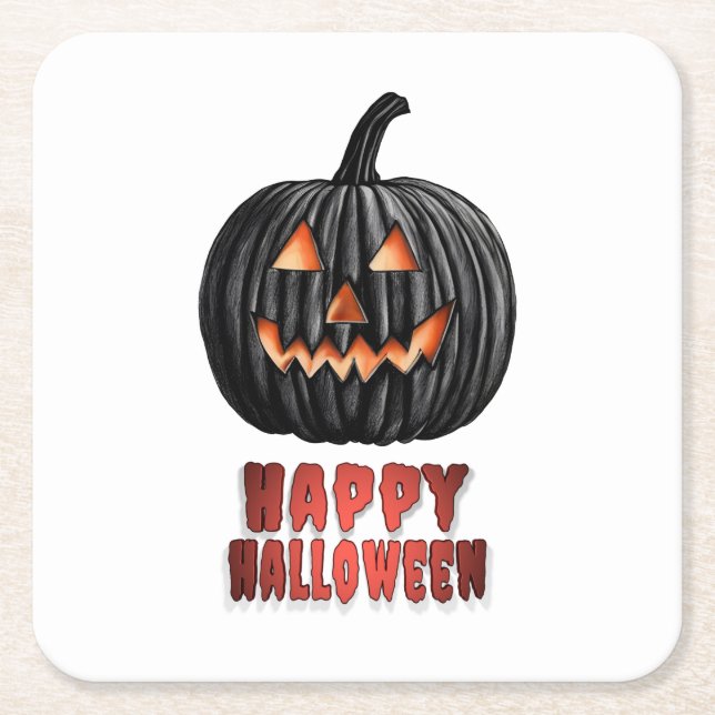 Black Pumpkin Square Paper Coaster (Front)