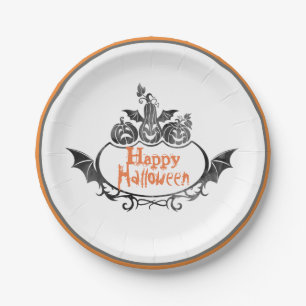 Black Pumpkins Halloween Paper Plate