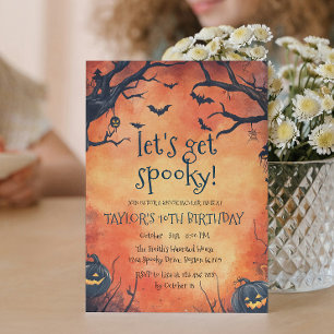 Black Pumpkins Orange Halloween Birthday Party Invitation