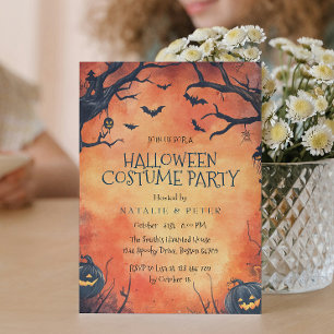 Black Pumpkins Orange Halloween Costume Party Invitation