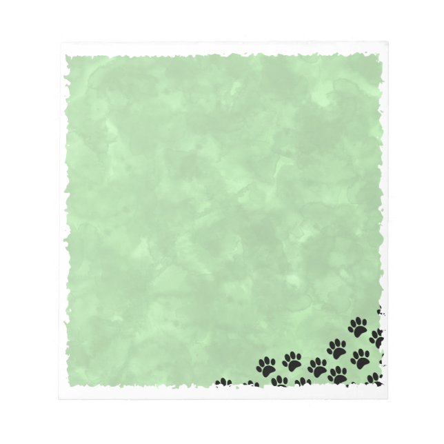 Black Puppy Paw Prints Green Watercolor  Notepad (Front)