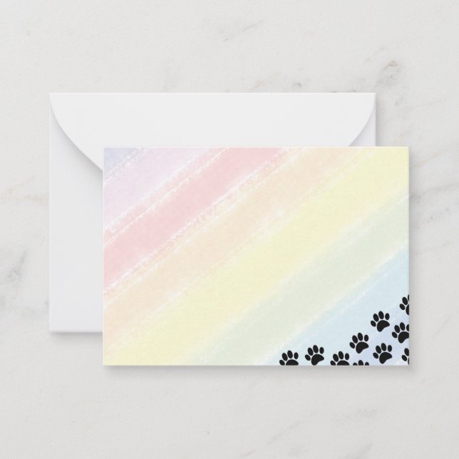 Black Puppy Paw Prints Pastel Rainbow Watercolor  Card (Front)