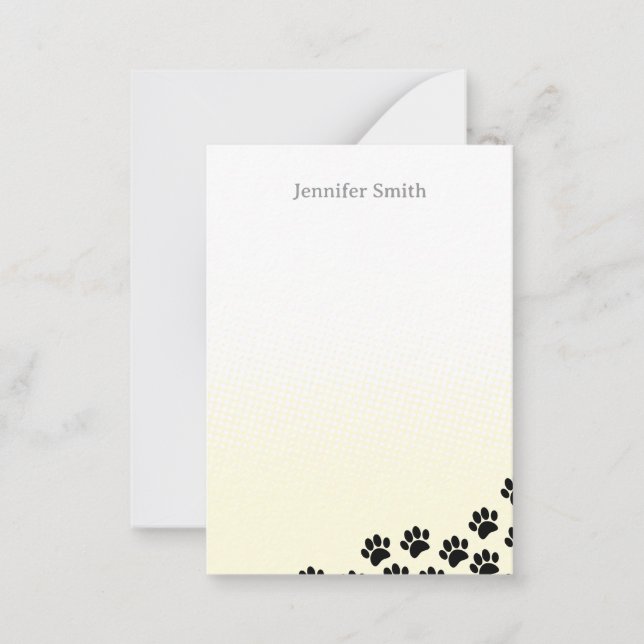 Black Puppy Paw Prints Personalized Stationery  Card (Front)