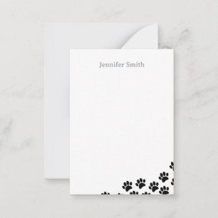 Black Puppy Paw Prints Personalized Stationery Card