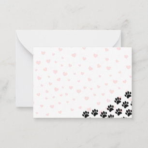 Black Puppy Paw Prints Red Hearts Card