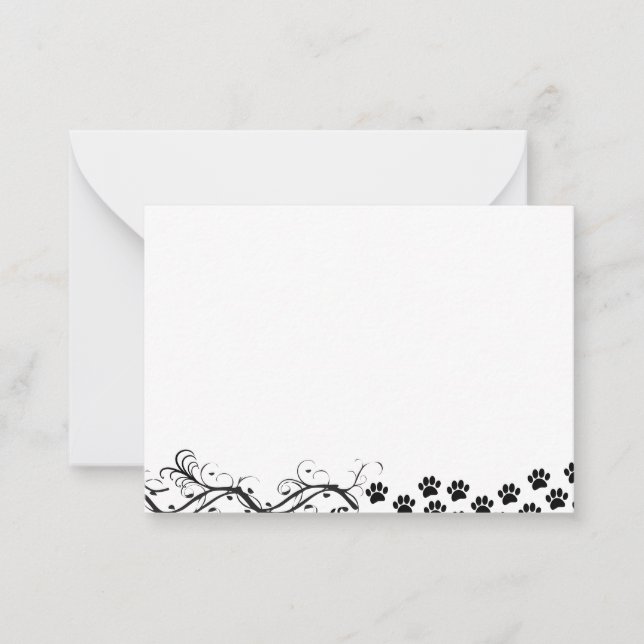 Black Puppy Paw Prints Scrollwork Blank Card (Front)