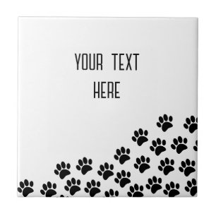 Black Puppy Paw Prints With Custom Text Square Ceramic Tile