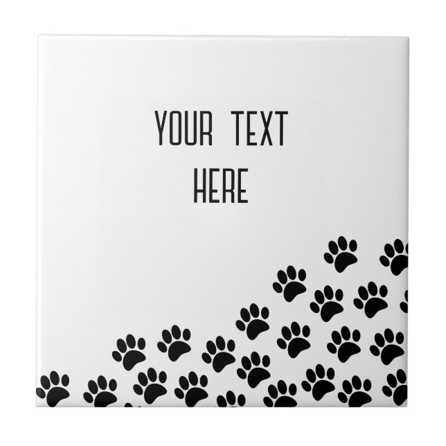 Black Puppy Paw Prints With Custom Text Square Ceramic Tile (Front)