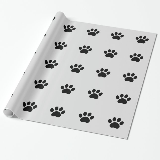 Black Puppy Paw Wrapping Paper (Unrolled)