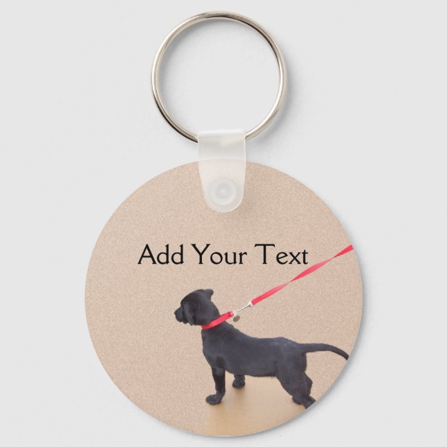 Black Puppy Prints on the Beach Keychain (Front)