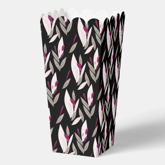 Black purple abstract red retro flower pattern favour box (Back)