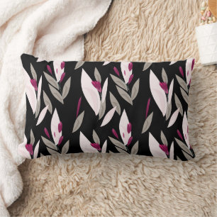 Black purple abstract red retro flower pattern lumbar cushion