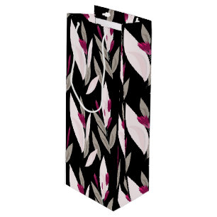 Black purple abstract red retro flower pattern wine gift bag