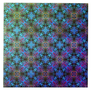 Black, Purple, and Blue Moroccan Stars Pattern Ceramic Tile