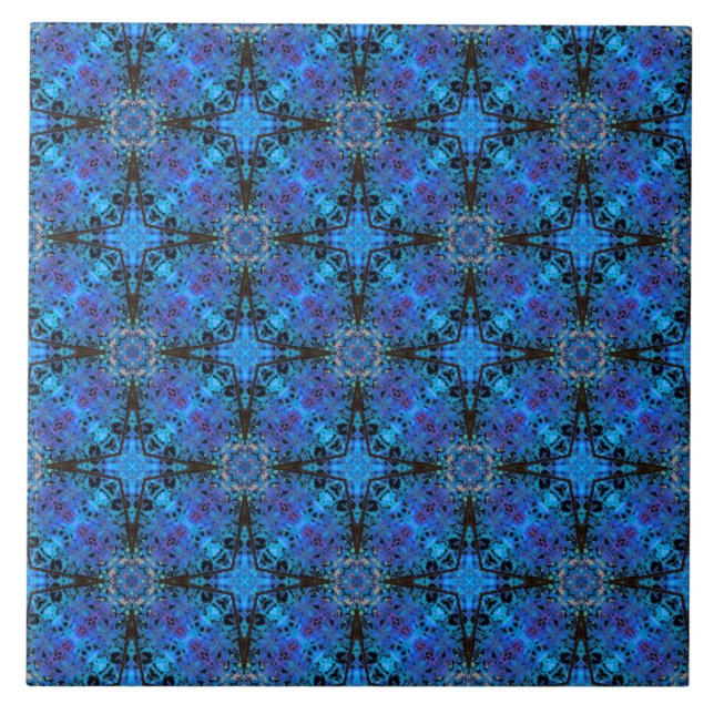 Black, Purple, and Blue Moroccan Stars Pattern Ceramic Tile (Front)