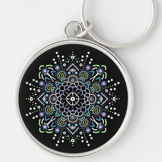 Black, Purple and Green Mandala   Key Ring (Front)