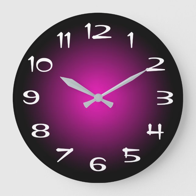 Black Purple and Hot Pink Radial Gradient Large Clock (Front)