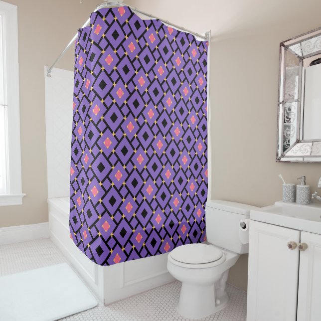 black Purple and pink pattern with squares Shower Curtain (In Situ)