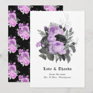 Black, Purple and Silver Floral Gothic Wedding Thank You Card