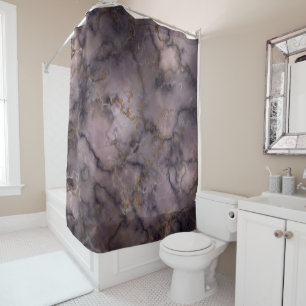Black Purple and White Marble Pattern Shower Curtain