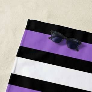 Black, Purple and White Stripes Beach Towel