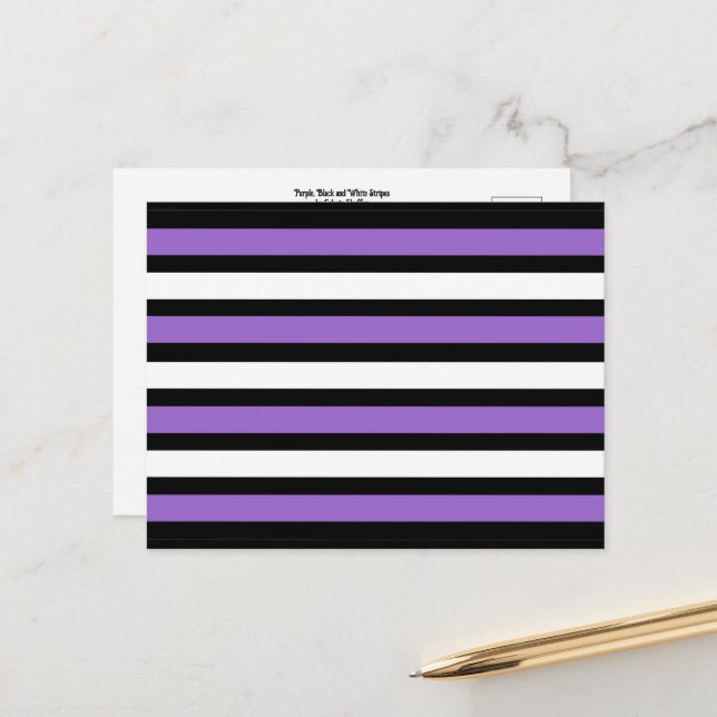 Black, Purple and White Stripes Postcard (Front/Back In Situ)