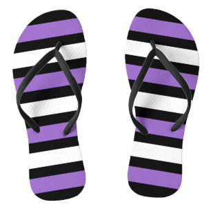 Black, Purple and White Stripes Thongs
