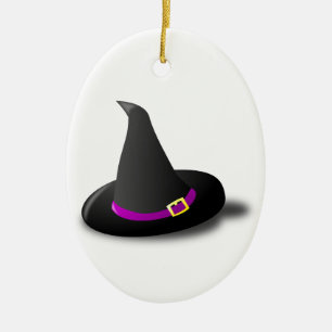 Black, Purple, and Yellow Witch Hat with Bent Tip Ceramic Ornament