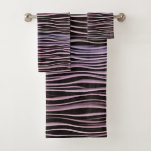 Black & Purple Art Deco Waves Bath Towel Set