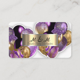 Black Purple Balloons White Real Gold Foil Business Card