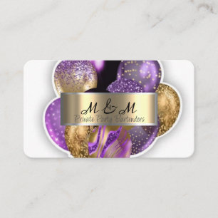 Black Purple Balloons White Real Gold Foil Business Card