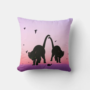 Black Purple Beach Cats Birds Scene Cushion
