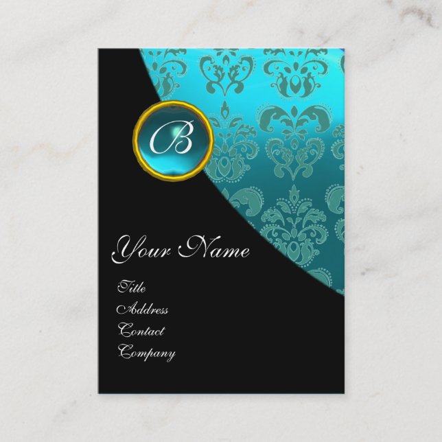 BLACK PURPLE BLUE BICYCLE WEDDING DAMASK MONOGRAM BUSINESS CARD (Front)