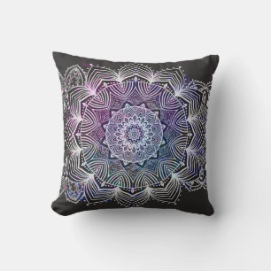 Black Purple Blue Floral Mandala Cushion