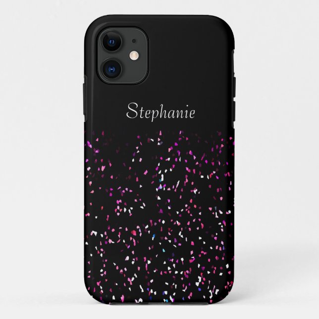 Black Purple Blue Glitter Monogram Name Cute Case-Mate iPhone Case (Back)