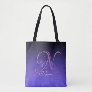 Black Purple Blue stylish rustic monogram Tote Bag