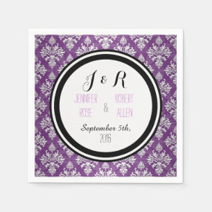 Black Purple Bonanical Damask Wedding Napkins