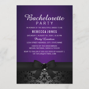 Black & Purple Bow Bachelorette Party Invite
