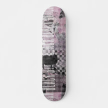 Black purple c collage art on skateboard
