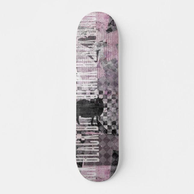 Black purple c collage art on skateboard (Front)