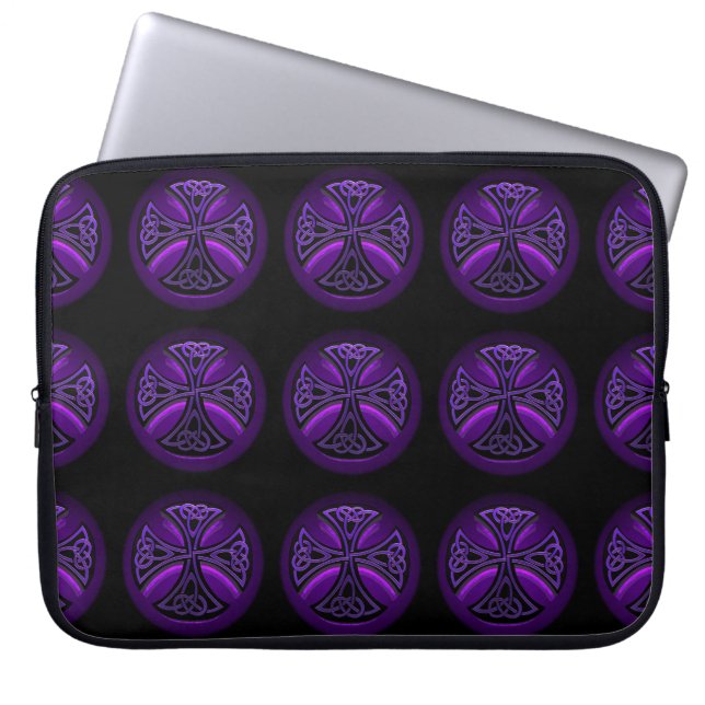 Black & Purple Celtic Cross Pattern Laptop Sleeve (Front)